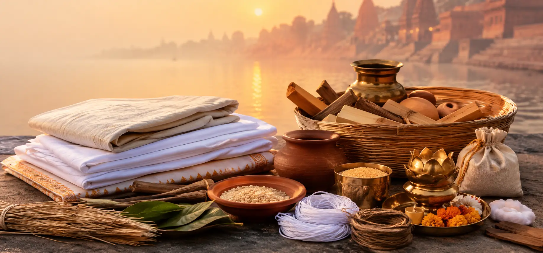 Antayashti Samagri ritual items arranged for last rites